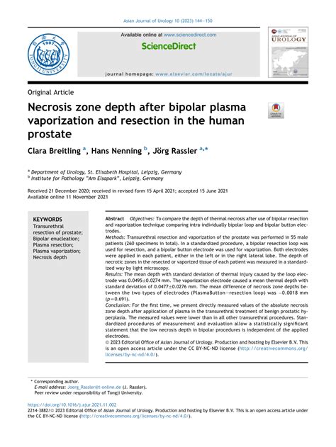 clara breitling leipzig|Necrosis zone depth after bipolar plasma vaporization and .